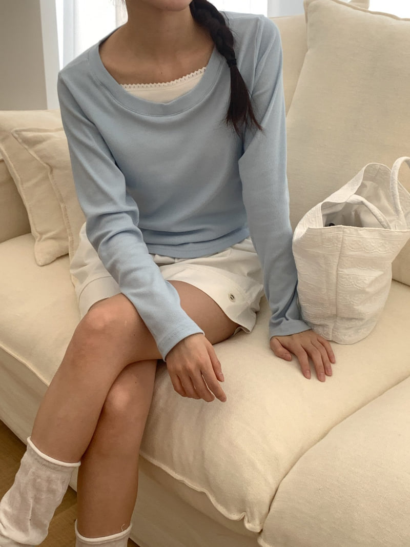 Osense - Korean Women Fashion - #momslook - Some Lace Raglan Tee - 12