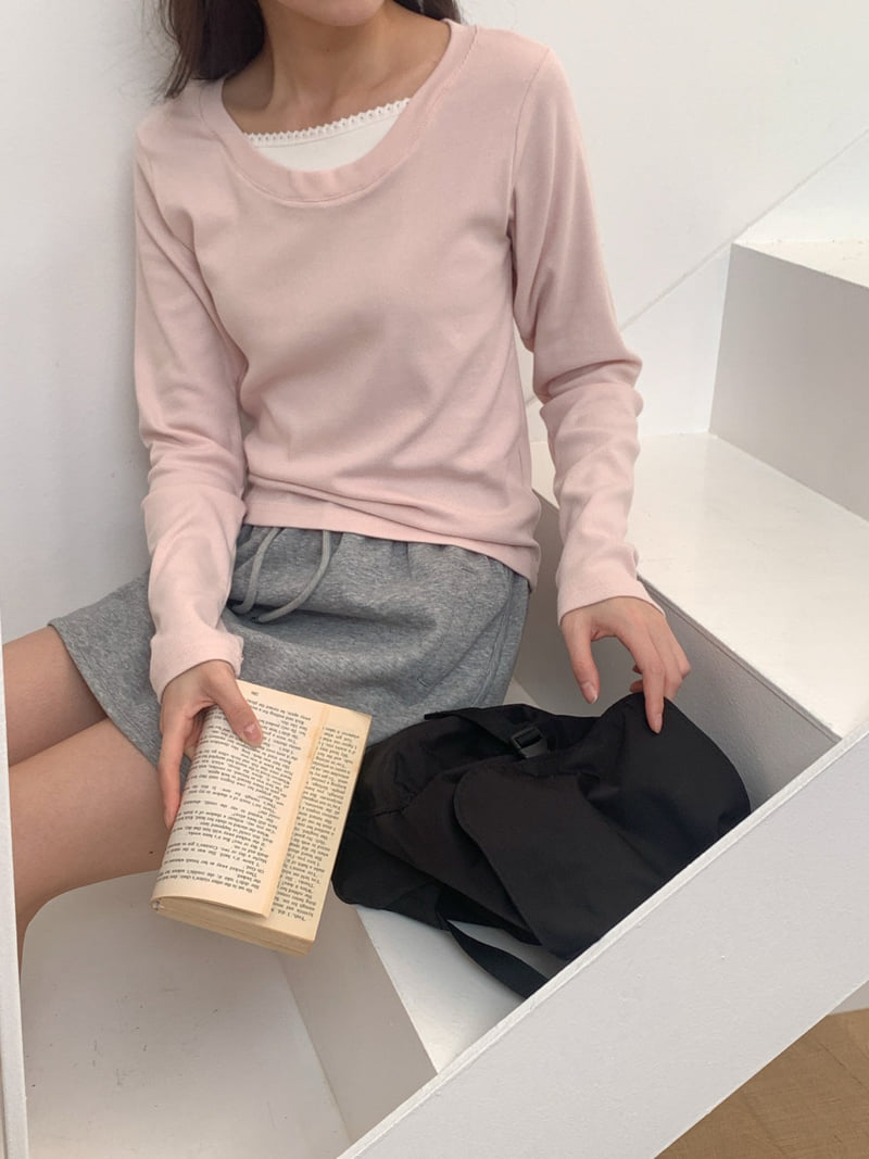 Osense - Korean Women Fashion - #momslook - Some Lace Raglan Tee - 8