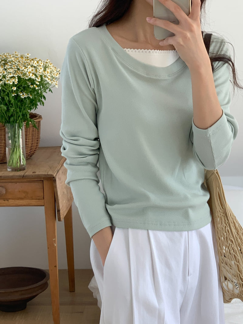 Osense - Korean Women Fashion - #restrostyle - Some Lace Raglan Tee - 4