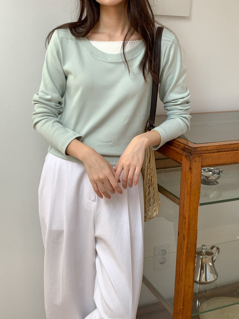 Osense - Korean Women Fashion - #shopsmall - Some Lace Raglan Tee - 5