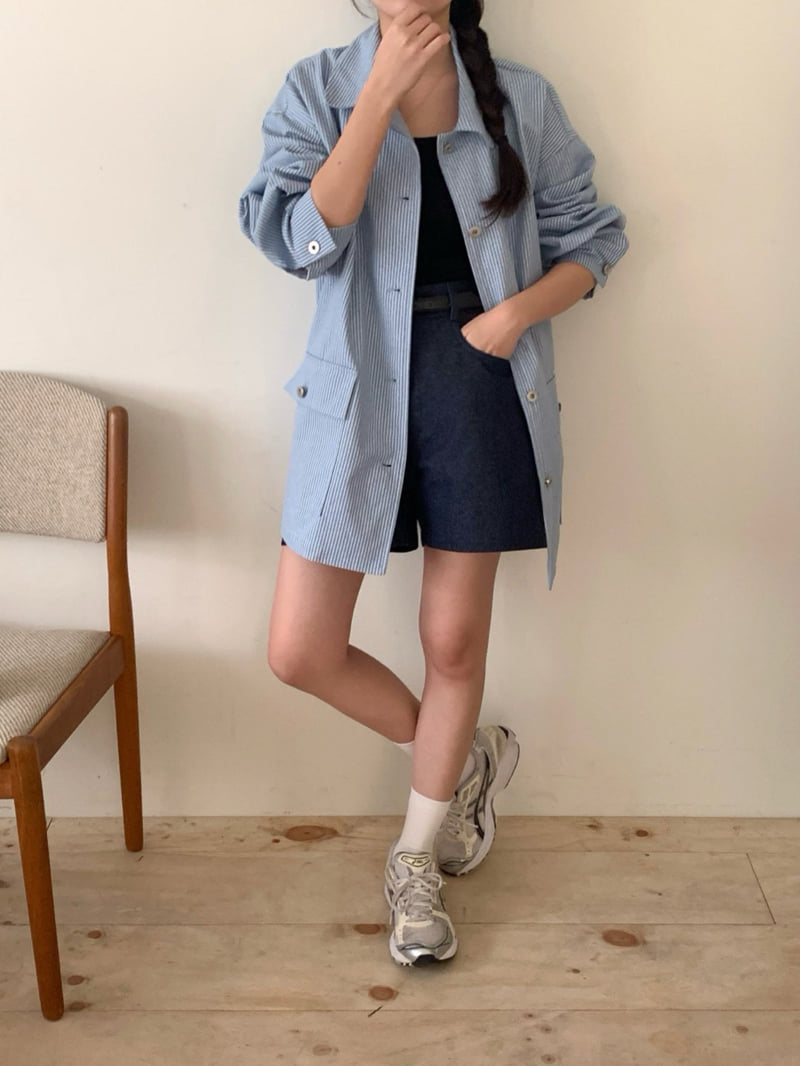 Osense - Korean Women Fashion - #thatsdarling - Together Stripe Denim Work Jacket - 9