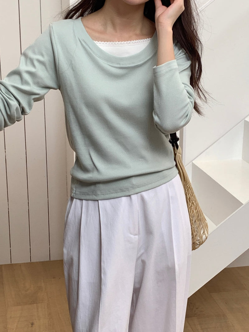 Osense - Korean Women Fashion - #thatsdarling - Some Lace Raglan Tee - 6