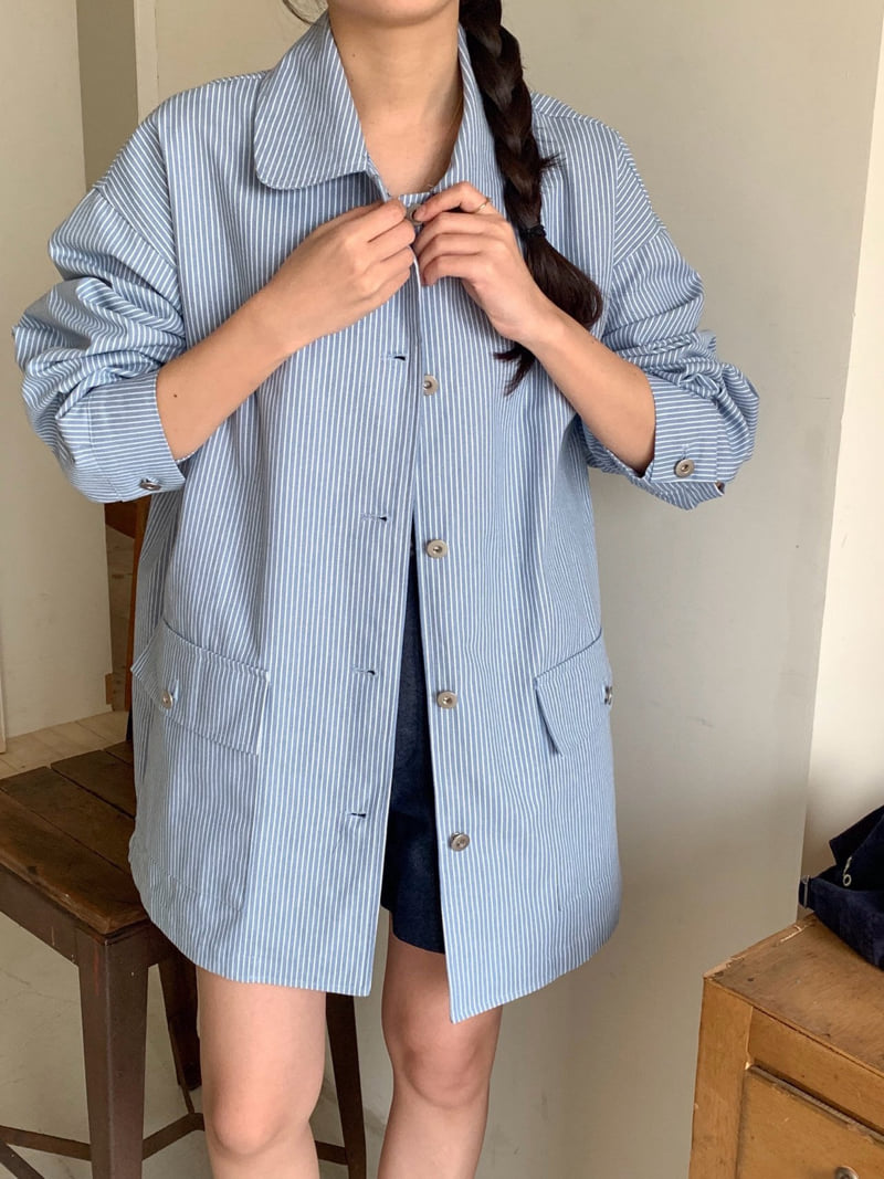 Osense - Korean Women Fashion - #thelittlethings - Together Stripe Denim Work Jacket - 10