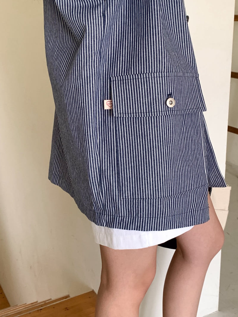 Osense - Korean Women Fashion - #vintageinspired - Together Stripe Denim Work Jacket - 3