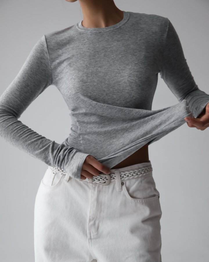 Paper Moon - Korean Women Fashion - #momslook - Classic Long Sleeved Sheer Slub Crewneck Tee