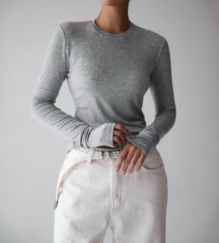 Paper Moon - Korean Women Fashion - #momslook - Classic Long Sleeved Sheer Slub Crewneck Tee - 3