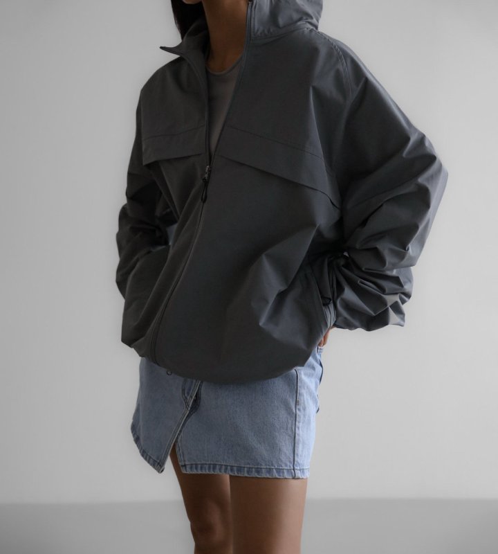 Paper Moon - Korean Women Fashion - #momslook - Renylon Color Block Detail Full Zipped Jacket - 6