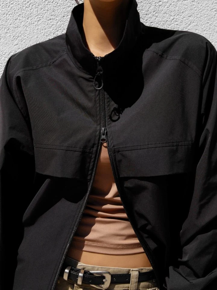Paper Moon - Korean Women Fashion - #momslook - Renylon Color Block Detail Full Zipped Jacket - 5
