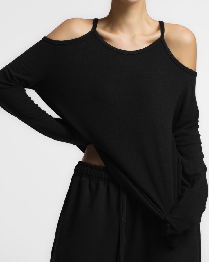 Paper Moon - Korean Women Fashion - #momslook - Oversized Soft Texture Cut Out Shoulder Detail Tee