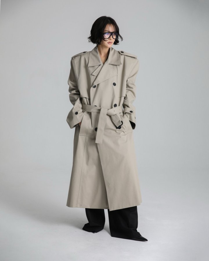 Paper Moon - Korean Women Fashion - #momslook - Padded Detail Oversized Double Breasted Trench Coat