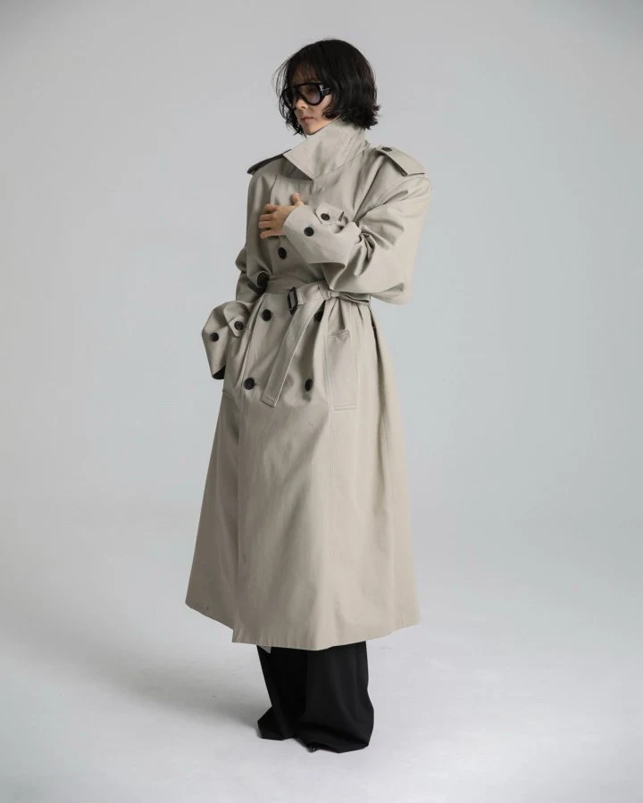 Paper Moon - Korean Women Fashion - #momslook - Padded Detail Oversized Double Breasted Trench Coat - 3