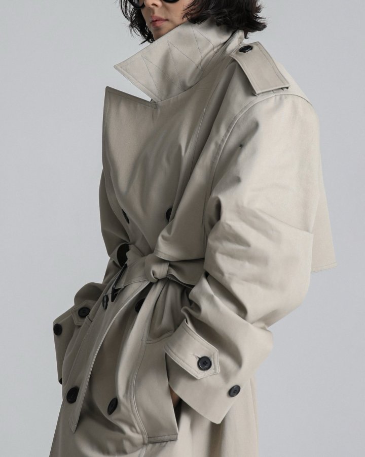Paper Moon - Korean Women Fashion - #momslook - Padded Detail Oversized Double Breasted Trench Coat - 5