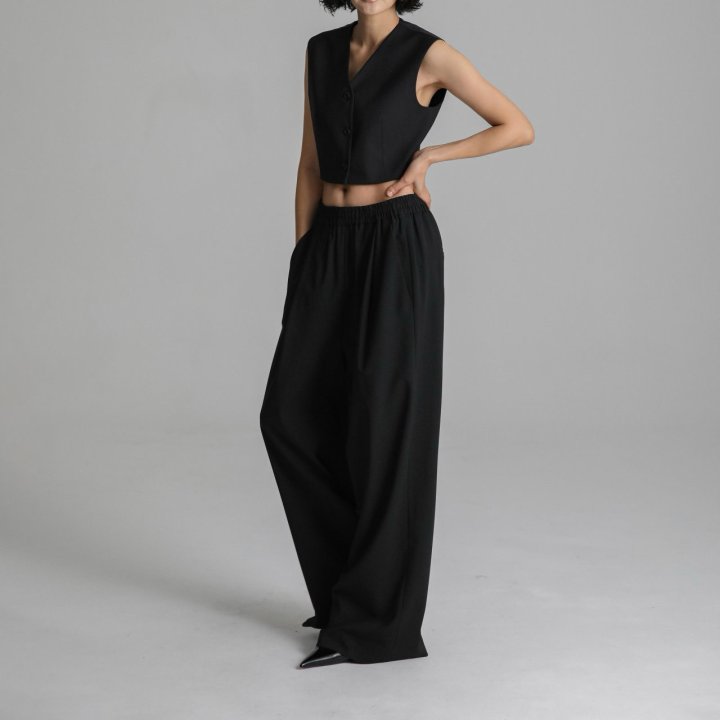 Paper Moon - Korean Women Fashion - #momslook - Banded String Wide Maxi Length Trousers - 2
