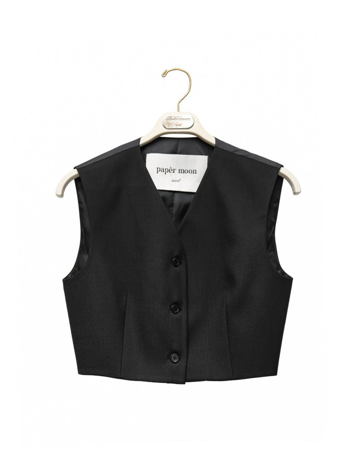 Paper Moon - Korean Women Fashion - #momslook - Three Button Detail Tailroed Cropped Vest - 5