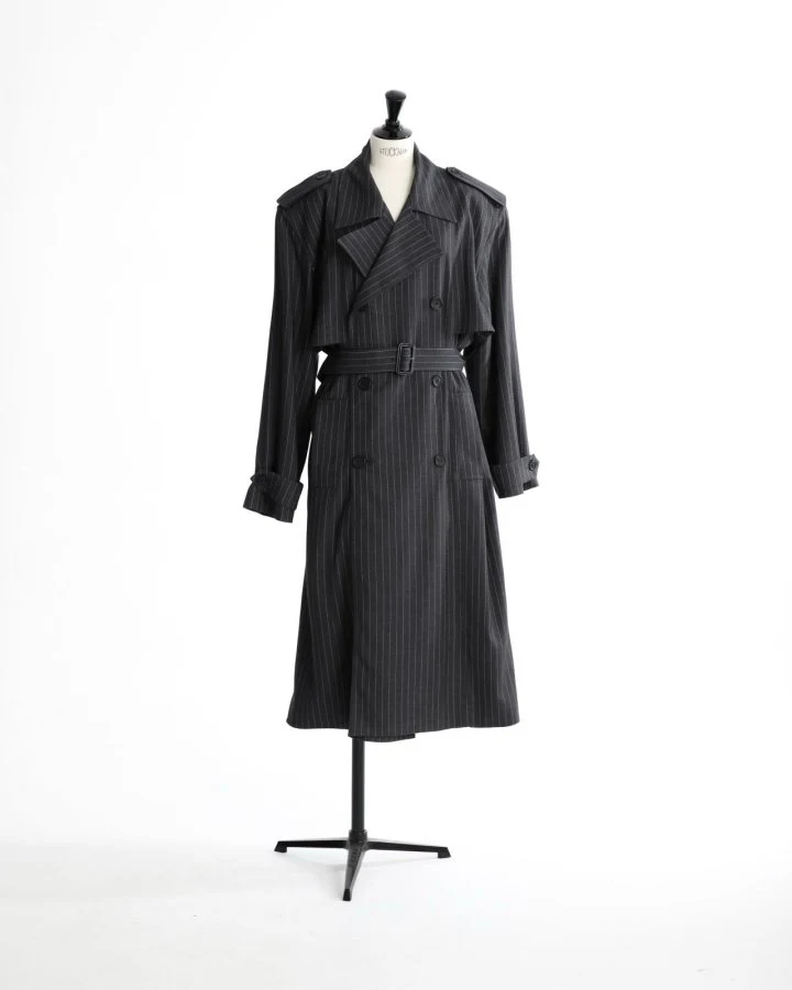 Paper Moon - Korean Women Fashion - #momslook - Pin Stripe Padded Detail Oversized Double Breasted Trench Coat - 2