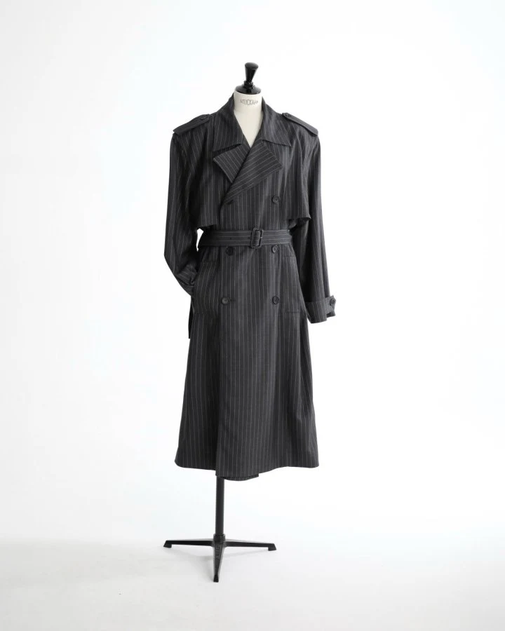Paper Moon - Korean Women Fashion - #womensfashion - Pin Stripe Padded Detail Oversized Double Breasted Trench Coat - 4
