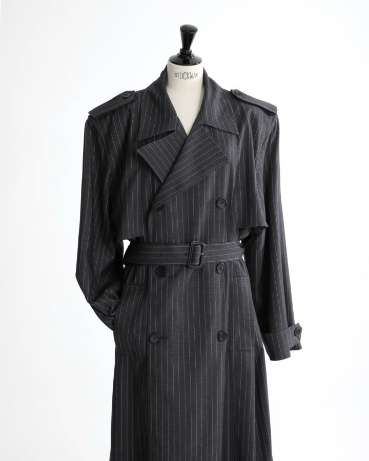 Paper Moon - Korean Women Fashion - #momslook - Pin Stripe Padded Detail Oversized Double Breasted Trench Coat - 5