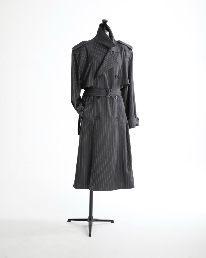 Paper Moon - Korean Women Fashion - #momslook - Pin Stripe Padded Detail Oversized Double Breasted Trench Coat - 6