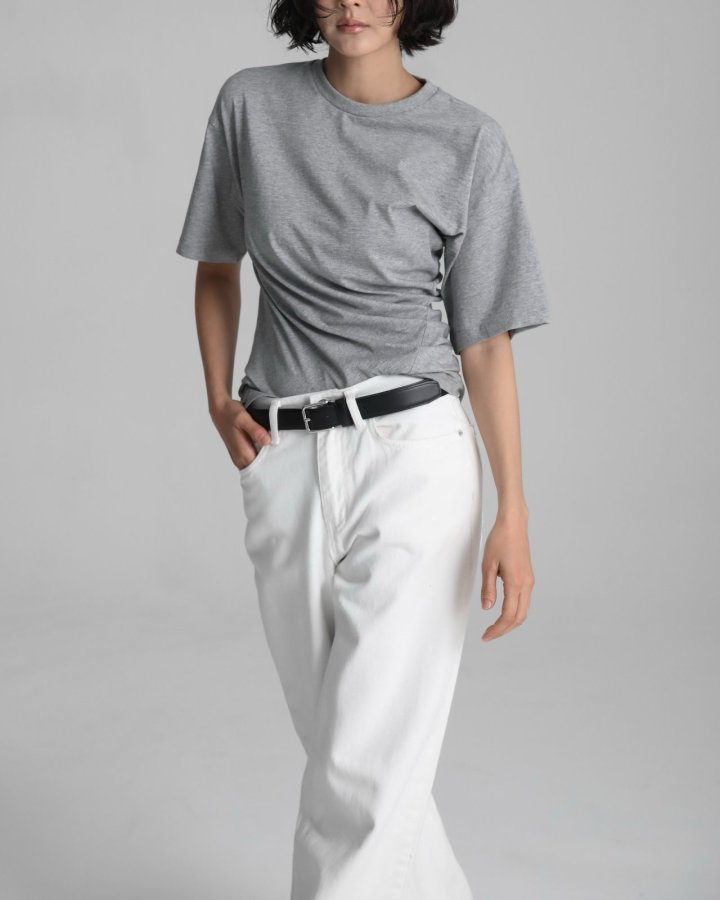 Paper Moon - Korean Women Fashion - #momslook - Twist Draped Side Line Detail Tee - 10