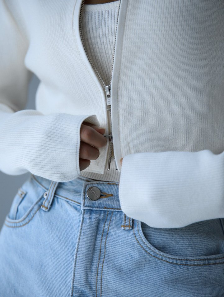 Paper Moon - Korean Women Fashion - #momslook - Two Way Zipped Detail Cropped Cardigan - 6