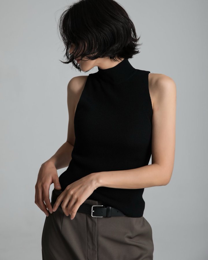 Paper Moon - Korean Women Fashion - #pursuepretty - High Neck Ribbed Sleeveless Cropped Knit Top - 7
