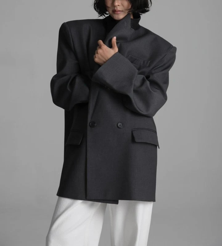 Paper Moon - Korean Women Fashion - #restrostyle - Tailroed Oversized Double Breasted Button Blazer - 7
