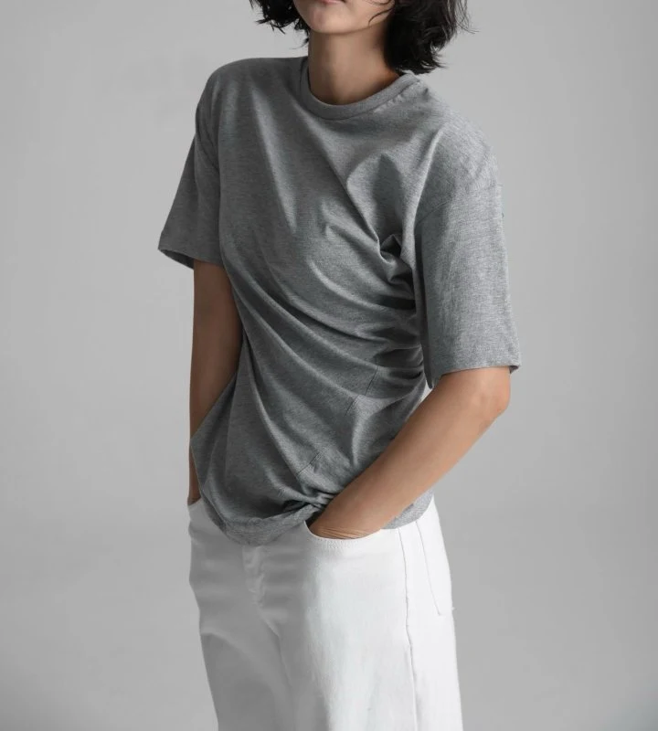 Paper Moon - Korean Women Fashion - #thatsdarling - Twist Draped Side Line Detail Tee - 8