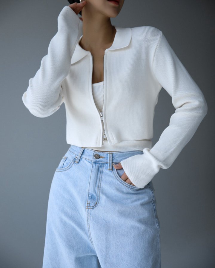 Paper Moon - Korean Women Fashion - #thatsdarling - Two Way Zipped Detail Cropped Cardigan - 2