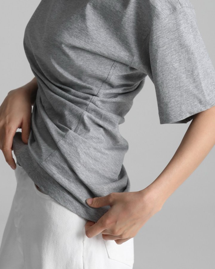 Paper Moon - Korean Women Fashion - #vintageinspired - Twist Draped Side Line Detail Tee - 2