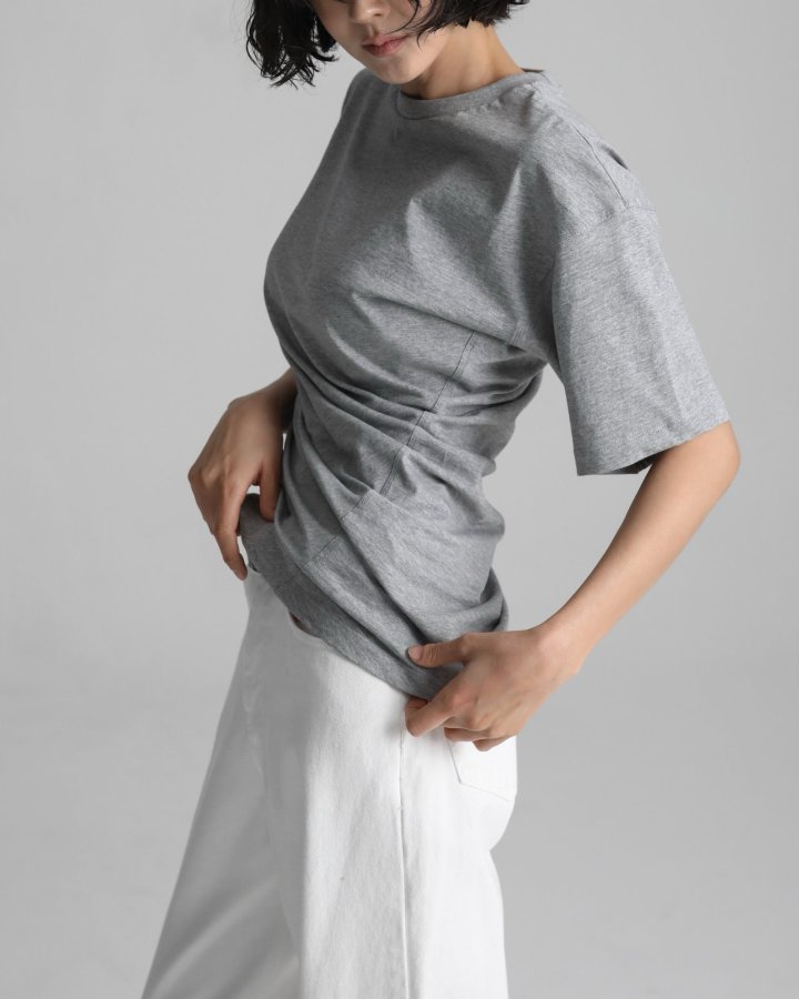 Paper Moon - Korean Women Fashion - #vintagekidsstyle - Twist Draped Side Line Detail Tee - 3