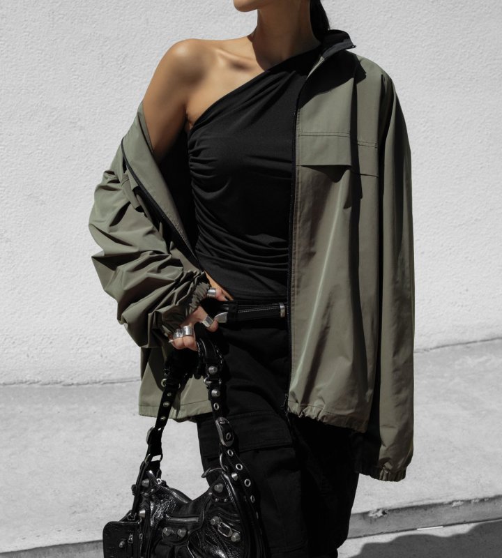 Paper Moon - Korean Women Fashion - #womensfashion - Renylon Color Block Detail Full Zipped Jacket - 5