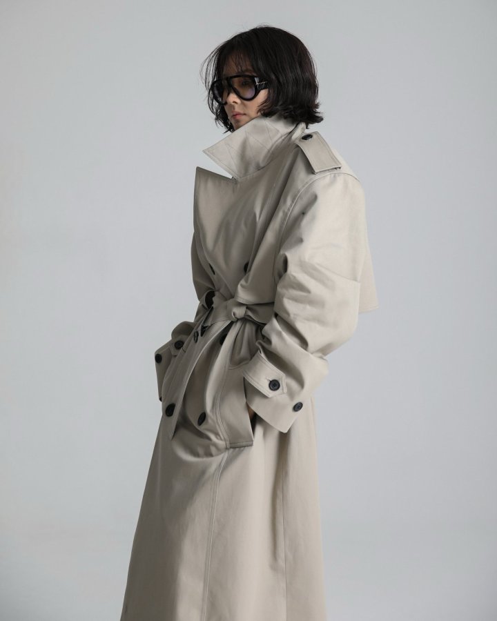 Paper Moon - Korean Women Fashion - #momslook - Padded Detail Oversized Double Breasted Trench Coat - 4