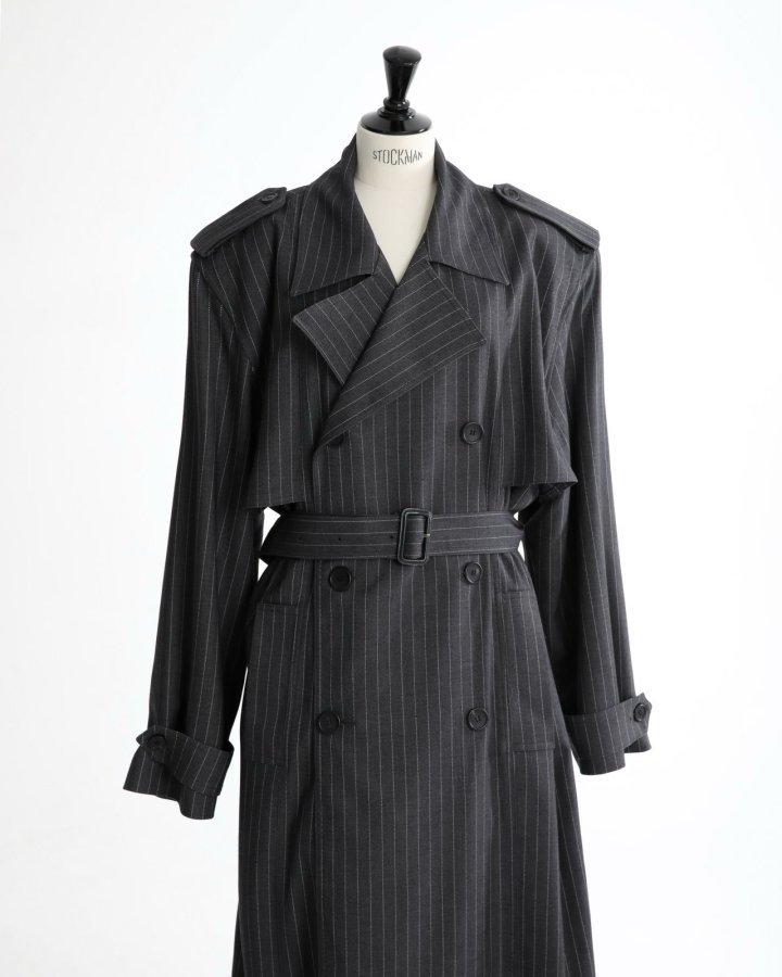 Paper Moon - Korean Women Fashion - #womensfashion - Pin Stripe Padded Detail Oversized Double Breasted Trench Coat - 3