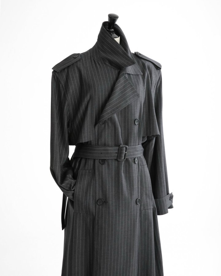 Paper Moon - Korean Women Fashion - #womensfashion - Pin Stripe Padded Detail Oversized Double Breasted Trench Coat - 7