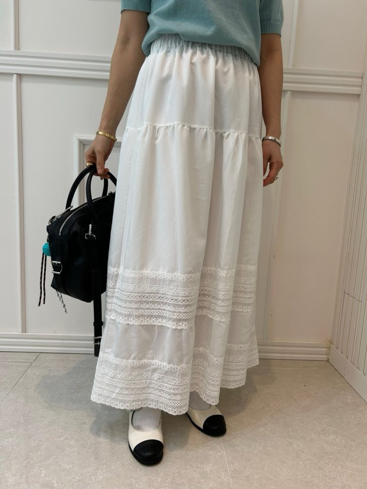 Pearls room - Korean Women Fashion - #momslook - Lace Skirt