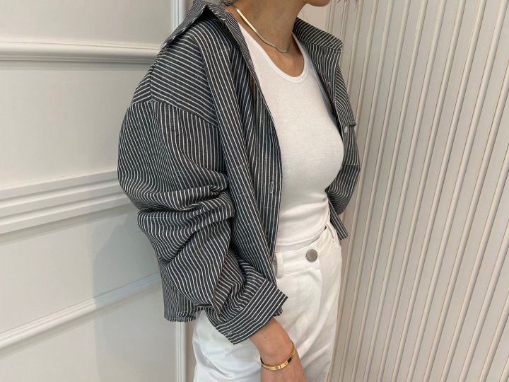 Pearls room - Korean Women Fashion - #momslook - Short Striped Shirt - 11