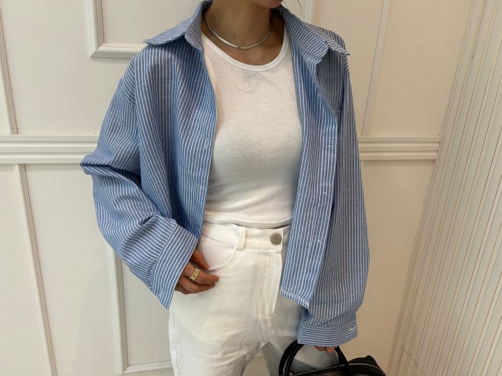 Pearls room - Korean Women Fashion - #momslook - Short Striped Shirt - 5