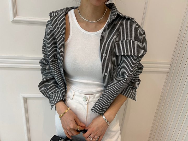Pearls room - Korean Women Fashion - #momslook - Short Striped Shirt - 9