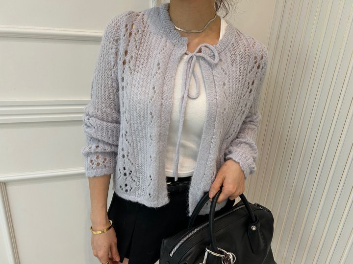 Pearls room - Korean Women Fashion - #momslook - Mine Ribbon Cardigan - 10
