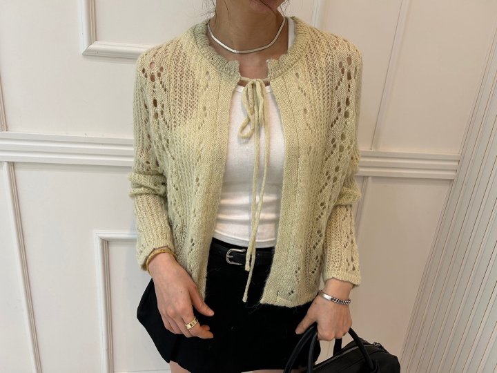 Pearls room - Korean Women Fashion - #momslook - Mine Ribbon Cardigan - 2
