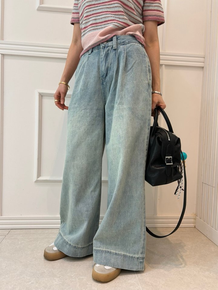 Pearls room - Korean Women Fashion - #momslook - Pintuck Pleated Blue Pants