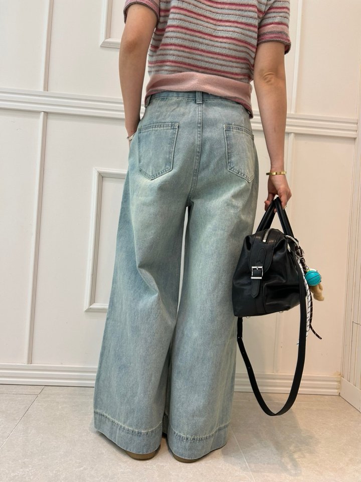 Pearls room - Korean Women Fashion - #momslook - Pintuck Pleated Blue Pants - 3
