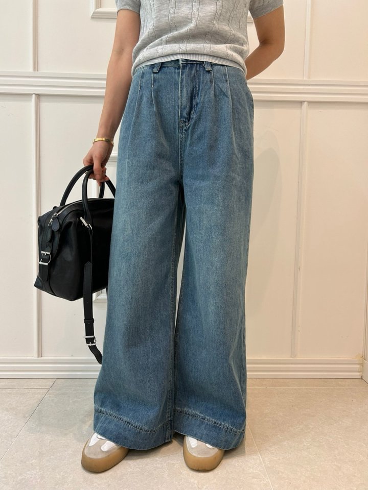 Pearls room - Korean Women Fashion - #momslook - Pintuck Pleated Blue Pants - 7