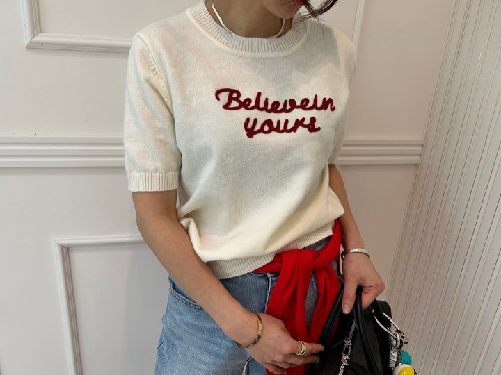 Pearls room - Korean Women Fashion - #momslook - Lettering Knit - 7