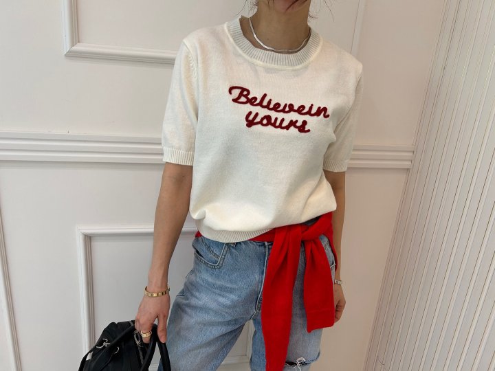 Pearls room - Korean Women Fashion - #momslook - Lettering Knit - 9