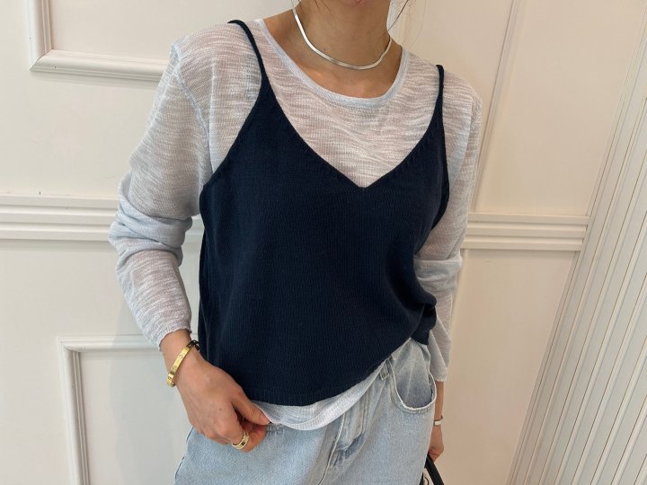 Pearls room - Korean Women Fashion - #momslook - Strap Sleeveless Set - 3