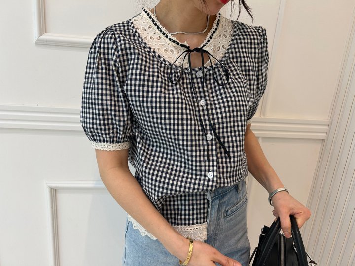 Pearls room - Korean Women Fashion - #momslook - Check Blouse - 11