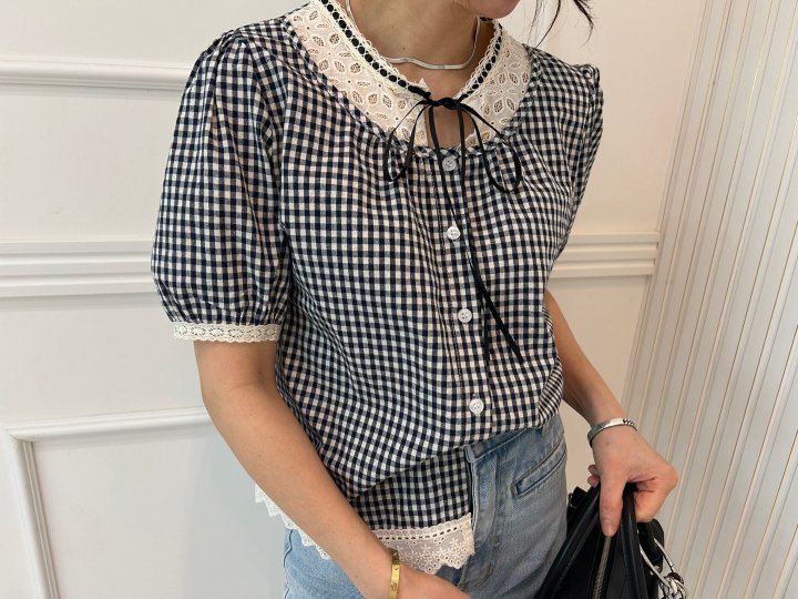Pearls room - Korean Women Fashion - #momslook - Check Blouse - 9