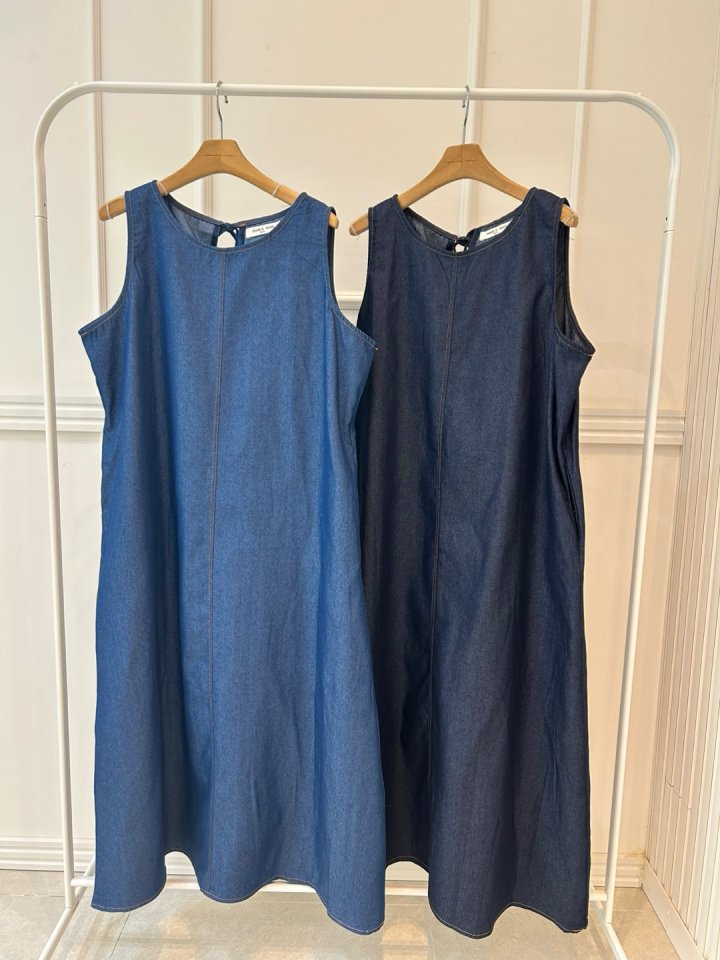 Pearls room - Korean Women Fashion - #momslook - Blue Long One-piece - 11