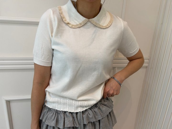 Pearls room - Korean Women Fashion - #momslook - Round Collar Knit - 9